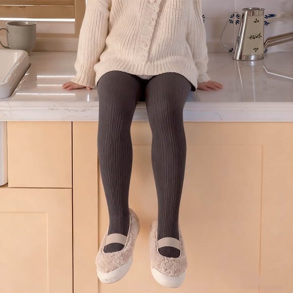 FAIWAD Girls Cable Knit Leggings Solid Color Stretchy Footed Tights School Uniform Pantyhose Pants