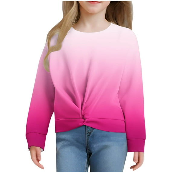 FAIWAD Girls Casual Twist Front Sweatshirt Tie Dye Printed Long Sleeve Crop Pullover Teen Lightweight Daily School Clothes