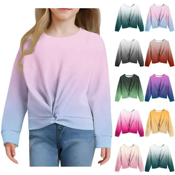 FAIWAD Girls Casual Twist Front Sweatshirt Tie Dye Printed Long Sleeve Crop Pullover Teen Lightweight Daily School Clothes