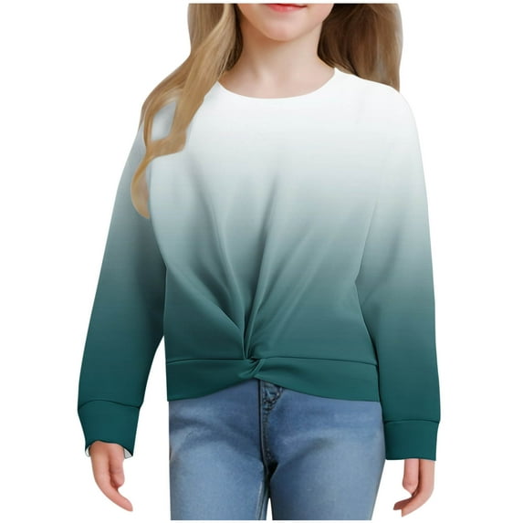 FAIWAD Girls Casual Twist Front Sweatshirt Tie Dye Printed Long Sleeve Crop Pullover Teen Lightweight Daily School Clothes