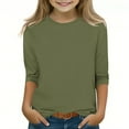 thumbnail image 1 of FAIWAD Girls Classic Tops 3/4 Sleeve Round Neck Loose Casual Blouses Kids Solid Color Lightweight Comfy Tshirts 3-12Y, 1 of 5