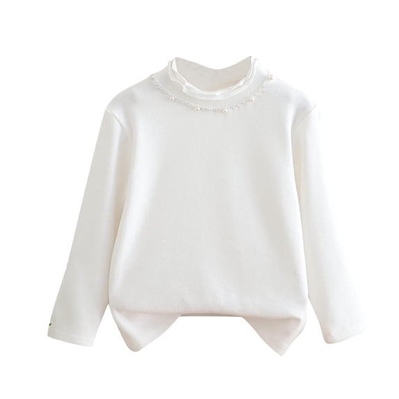 FAIWAD Girls Cotton Tops Kids Basic Mock Neck Embroidered Long Sleeve Warm Fleece Undershirt 2-12Years
