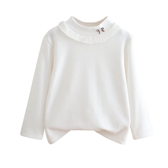 FAIWAD Girls Cotton Tops Kids Basic Mock Neck Embroidered Long Sleeve Warm Fleece Undershirt 2-12Years