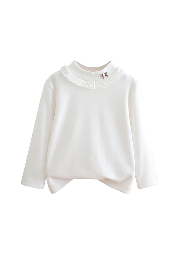 Girls Cotton Tops Kids Basic Mock Neck Embroidered Long Sleeve Warm Fleece Undershirt 2-12Years