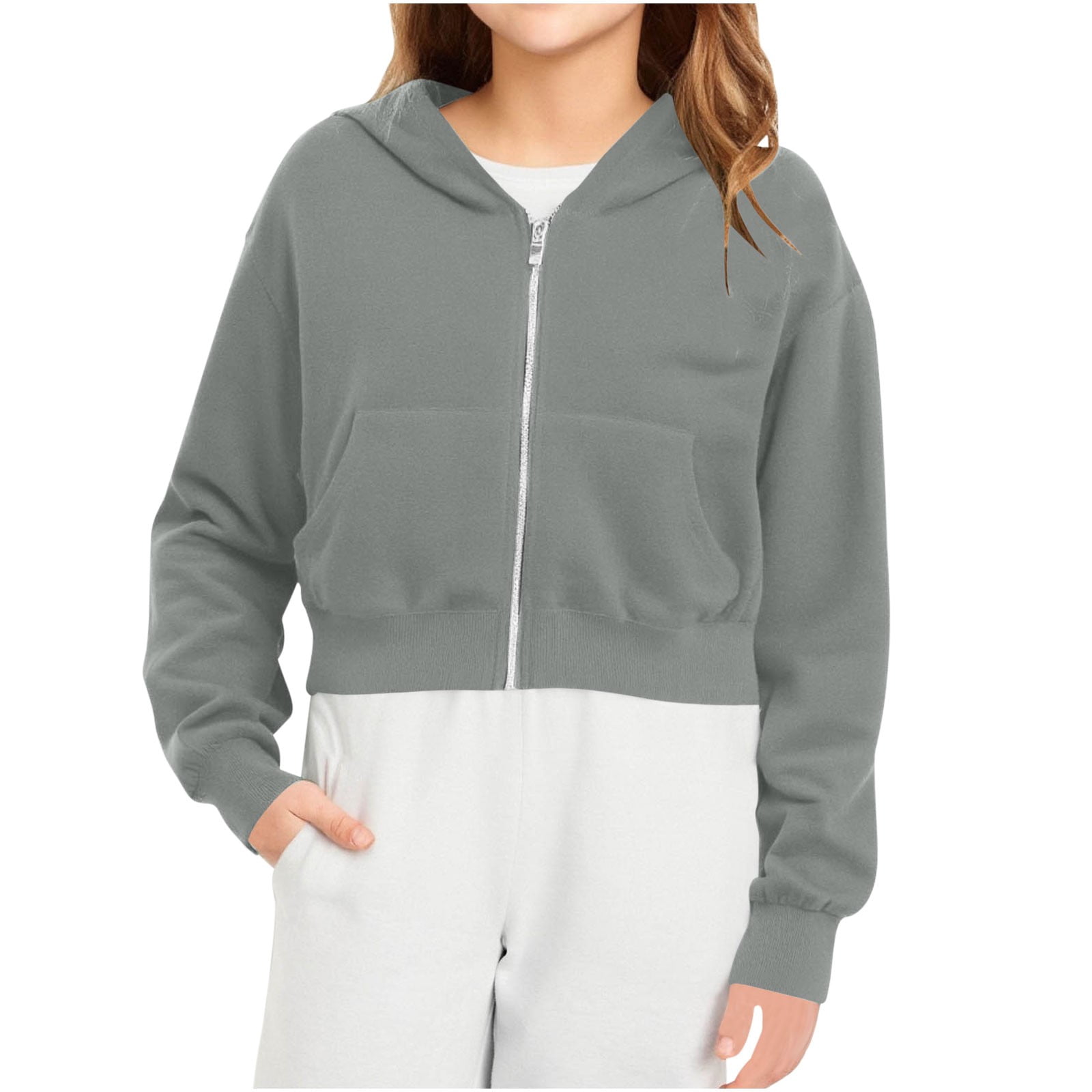 FAIWAD Girls Cropped Hoodie Zip Long Sleeve Sweatshirts with