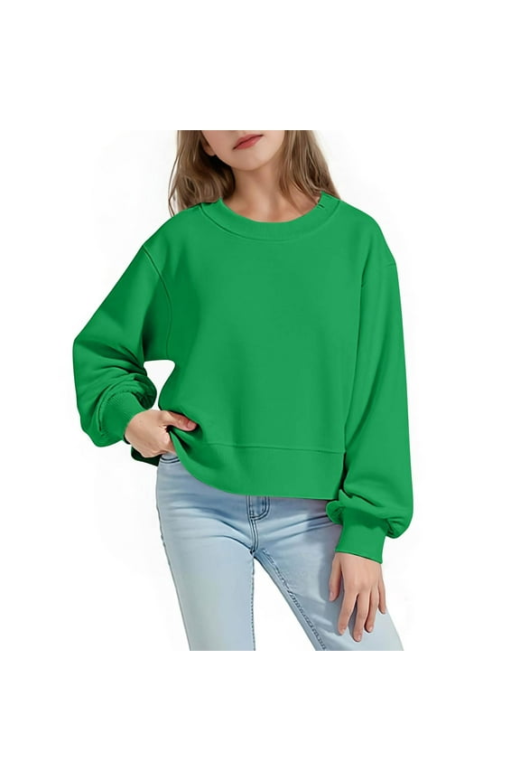 Girls Cropped Sweatshirt Casual Long Sleeve Crew Neck Pullover Tops Workout Casual Dropped Shoulder Clothes
