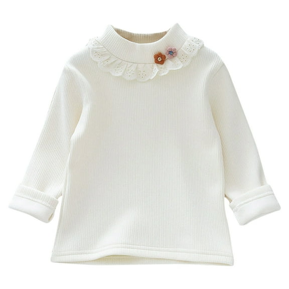 FAIWAD Girls Cute Knitted Tops Mock Neck Lace Fleece Warm Pullover Kids Long Sleeve Classic Bottom Shirts