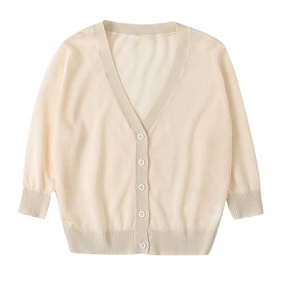 FAIWAD Girls Cute Solid Color Cardigan Kids Long Sleeve V Neck Button Lightweight Knit Outerwear