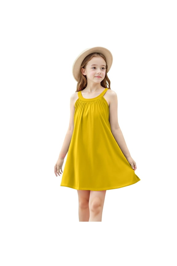 Girls Dresses Beach Swim Cover Up Summer Casual Tank Dress Kids Sleeveless Flowy A-Line Midi Sundress 4-15 Years