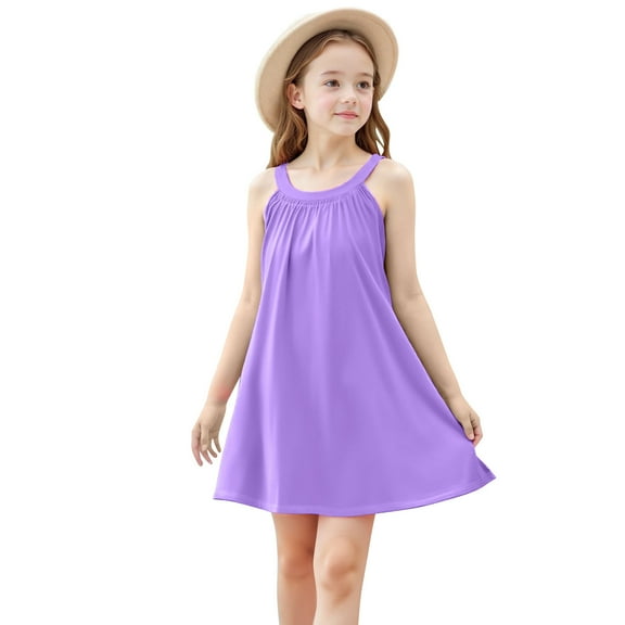 FAIWAD Girls Dresses Beach Swim Cover Up Summer Casual Tank Dress Kids Sleeveless Flowy A-Line Midi Sundress 4-15 Years
