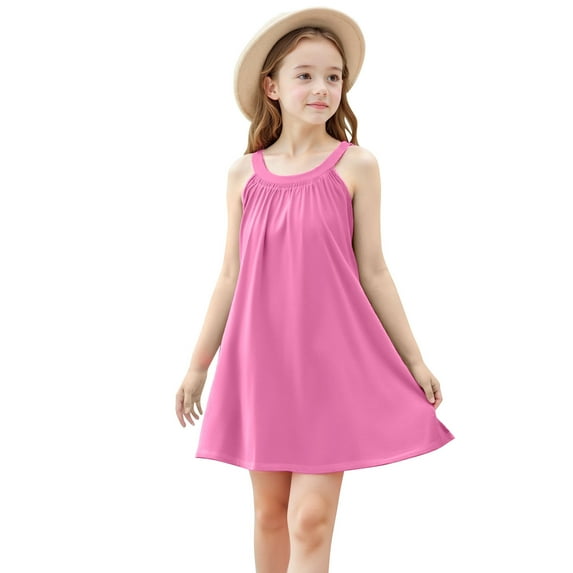 FAIWAD Girls Dresses Beach Swim Cover Up Summer Casual Tank Dress Kids Sleeveless Flowy A-Line Midi Sundress 4-15 Years