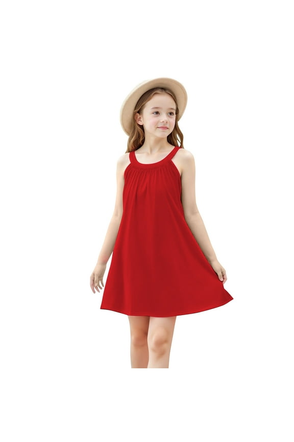 Girls Dresses Beach Swim Cover Up Summer Casual Tank Dress Kids Sleeveless Flowy A-Line Midi Sundress 4-15 Years