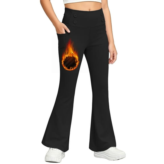 FAIWAD Girls Flare Leggings Fleece Lined Winter Warm High Waist Yoga Pants Casual Thermal Bell Bottom Pants