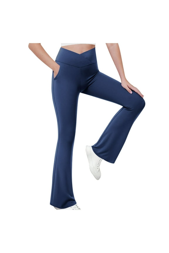 Girls Flare Leggings High Waisted Stretchy Dance Yoga Pants Kids Full Length Bell Bottom, 5-15Years