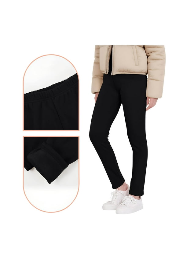 Girls Fleece Lined Leggings High Waist Warm Winter Athletic Yoga Pants Kids Soft Stretchy Basic Tights,3-13Y