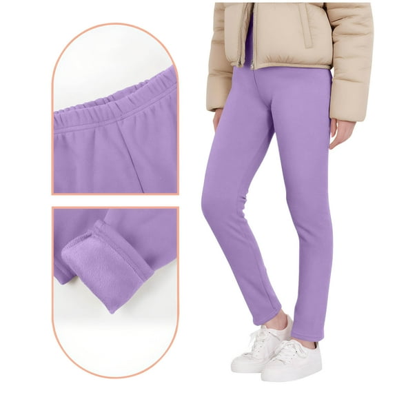 FAIWAD Girls Fleece Lined Leggings High Waist Warm Winter Athletic Yoga Pants Kids Soft Stretchy Basic Tights,3-13Y