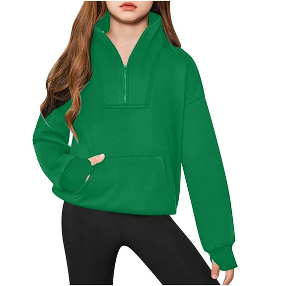 FAIWAD Girls Half Zipper Sweatshirts Long Sleeve Comfy Pullover Tops with Thumb Hole 5-14Y