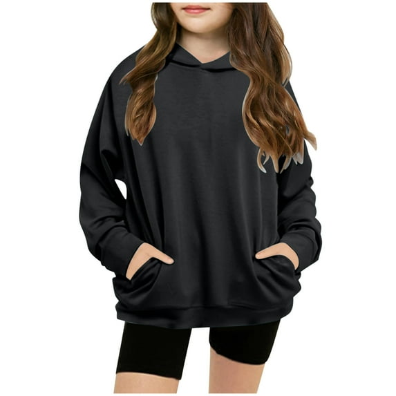 FAIWAD Girls Hoodies Sweatshirt Kids Long Sleeve Basic Hooded Pullover Teens Casual Comfy Clothes with Pockets for 5-14Y