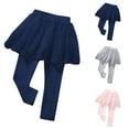 thumbnail image 1 of FAIWAD Girls Leggings Skort with Tulle Embroidery Stretchy Cotton School Uniform Pants Footless Pantyhose Tights, 1 of 3
