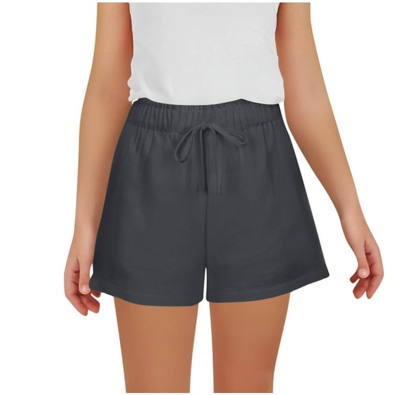 FAIWAD Girls Linen Shorts High Waisted Drawstring Casual Summer Shorts Kids Lightweight Beach Comfy Outfits with Pockets