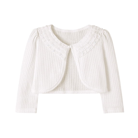 FAIWAD Girls' Long Sleeve Lace Collar Cardigan Kids Solid Color Open Front Cropped Outerwear