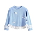 thumbnail image 1 of FAIWAD Girls Long Sleeve Tops Crew Neck Ribbed Knit Casual Pullover Cute Lace Trim Bow Shirts, 1 of 5