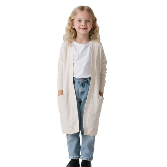 FAIWAD Girls Oversized Cardigan Kids Long Sleeve Open Front Knit Sweater Cute Casual Loose Outerwear Coats with Pockets