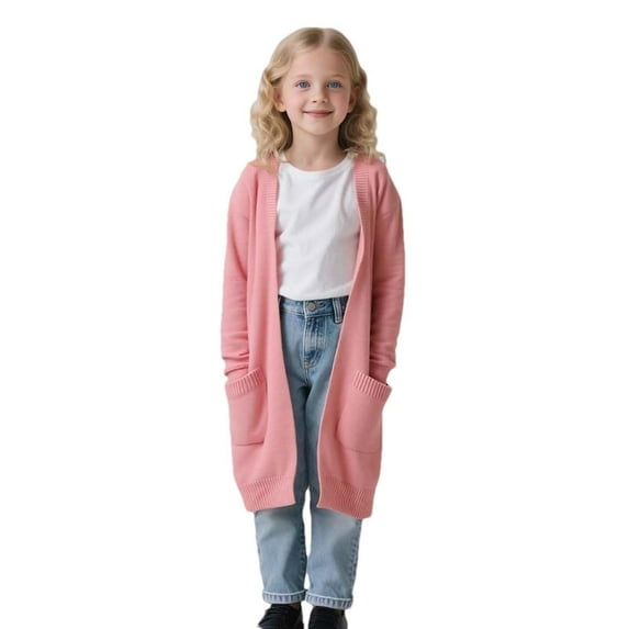 FAIWAD Girls Oversized Cardigan Kids Long Sleeve Open Front Knit Sweater Cute Casual Loose Outerwear Coats with Pockets
