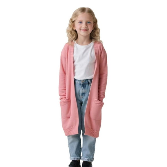 FAIWAD Girls Oversized Cardigan Kids Long Sleeve Open Front Knit Sweater Cute Casual Loose Outerwear Coats with Pockets