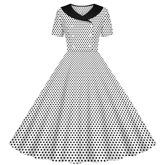FAIWAD Girls Retro Dresses Double Breasted Notch Lapel Short Sleeve Cocktail Party Dress Polka Dot Vintage Dress 5-14 Years