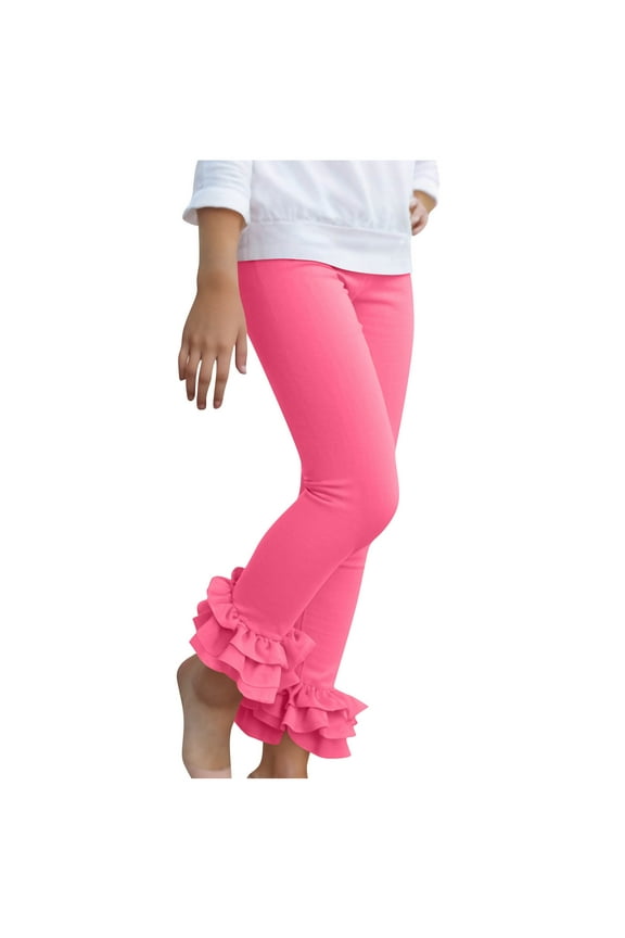Girls Ruffle Leggings Stretch Solid Color Yoga Dance Flare Pants Kids Athletic Workout Running Tights 3-12Y