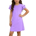 thumbnail image 1 of FAIWAD Girls Ruffle Sleeve Dress Kids Summer Crew Neck Pleated Front Casual Dress Solid Color A Line Sundress, 1 of 8