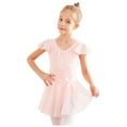 thumbnail image 1 of FAIWAD Girls' Short Sleeve Pleated Dance Leotards with Skirt Button Open Crotch Dress, 1 of 4