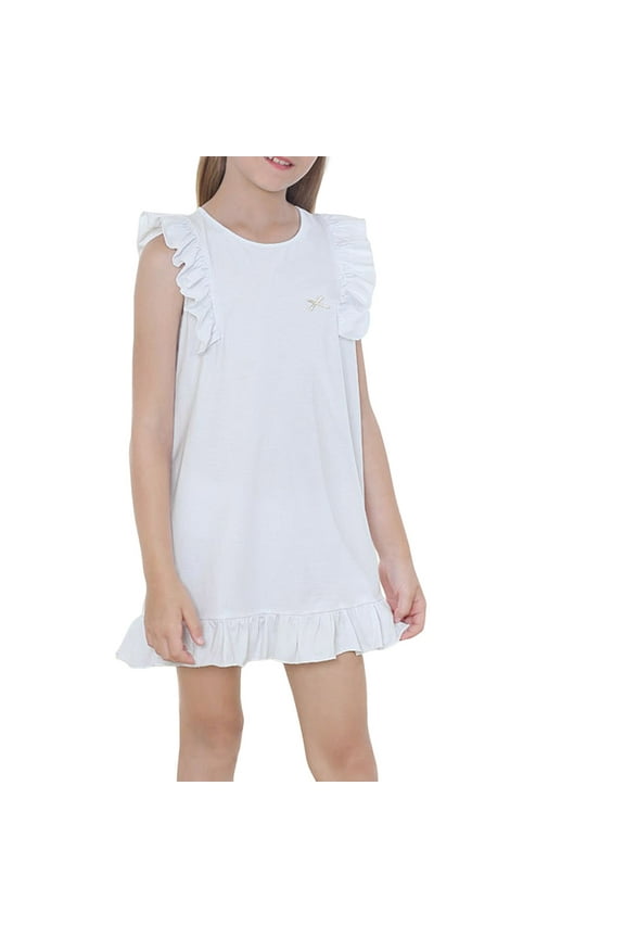 Girls Summer Nightgowns Ruffle Sleeveless Nightdress Sleepwear Casual Thin Breathable Pajama Dresses