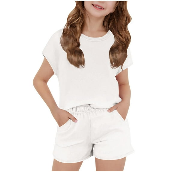 FAIWAD Girls Summer Outfits Casual Cap Sleeve Tops and Elastic Waist Shorts 2 Piece Clothing Sets for Kids 5-13 Years