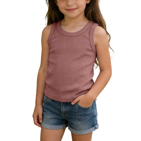 FAIWAD Girls Tank Tops Summer Sleeveless Ribbed Knit Tops Kids Dance Workout Shirts Casual Basic Undershirts