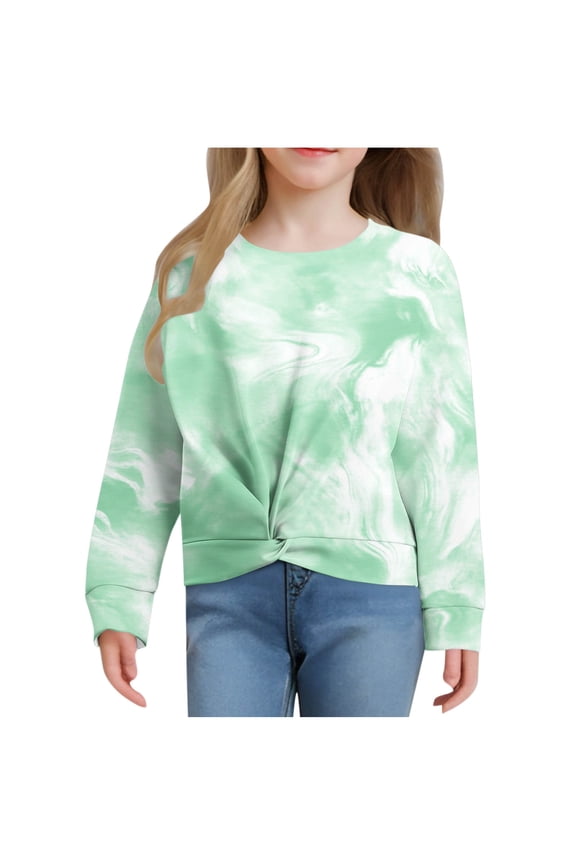 Girls Tie Dye Sweatshirt Casual Twist Front Long Sleeve Crop Pullover Kids Spring Fall Daily Clothes