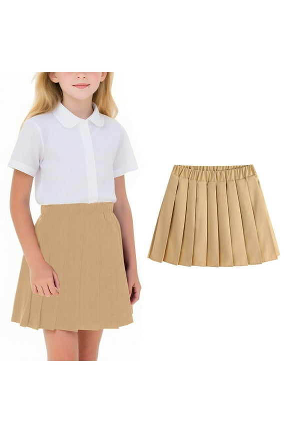 Girls Uniform Pleated Skirt Kids High Waist A-line Skorts Girls Solid Color Mini Skirts with Shorts