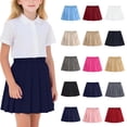 thumbnail image 1 of FAIWAD Girls Uniform Pleated Skirt Kids High Waist A-line Skorts Girls Solid Color Mini Skirts with Shorts, 1 of 8