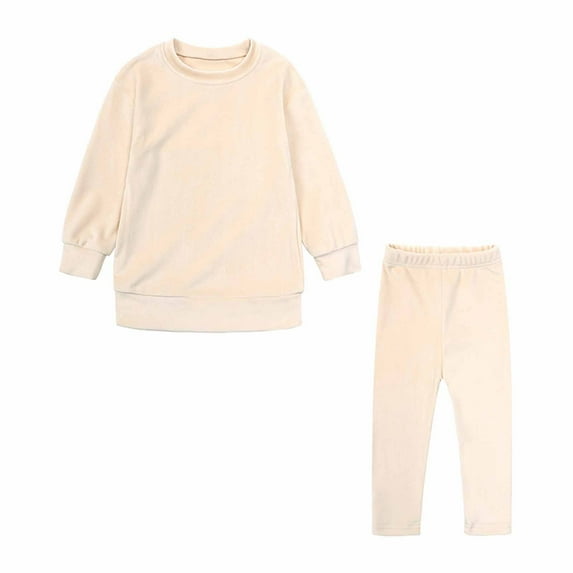 FAIWAD Girls Velvet Suit Long Sleeve Drop Shoulder Tops and Long Pants Casual Velour Sweatsuits