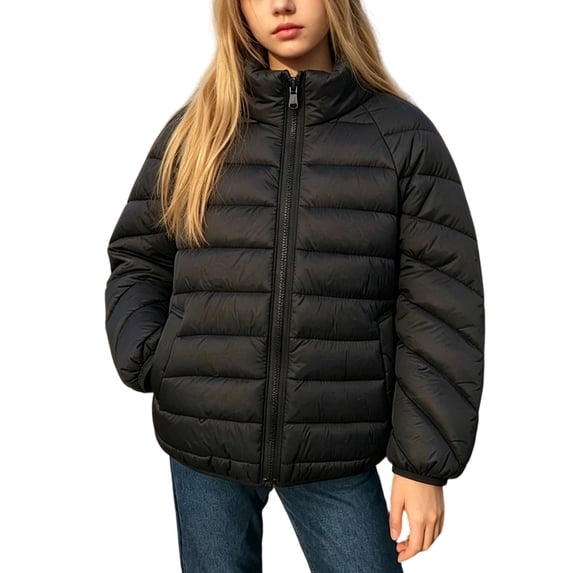 FAIWAD Girls Winter Puffer Jacket Stand Collar Zip up Quilted Coat with Pockets Winter Packable Outerwear