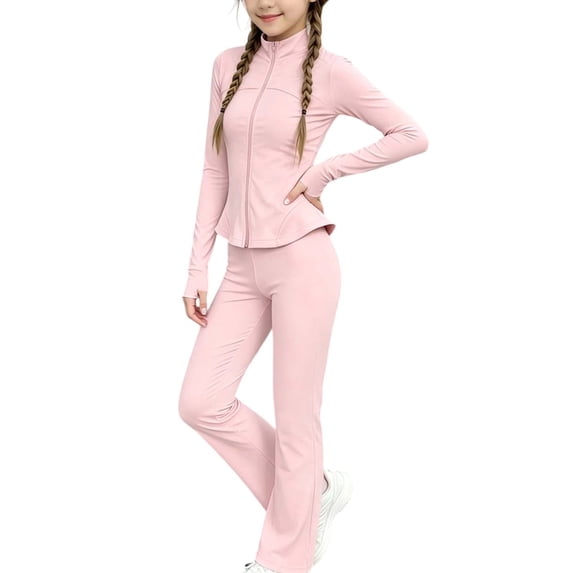 FAIWAD Girls Yoga Sets 2 Piece Outfits Long Sleeve Zip up Jacket and Leggings Athletic Gym Set