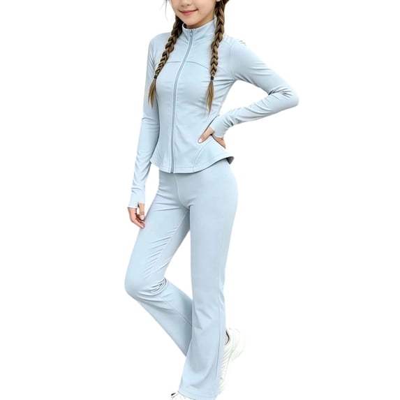 FAIWAD Girls Yoga Sets 2 Piece Outfits Long Sleeve Zip up Jacket and Leggings Athletic Gym Set
