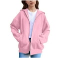 thumbnail image 1 of FAIWAD Girls Zip Up Hoodie Kids Trendy Oversized Long Sleeve Sweatshirt Cute Ear Casual Athletic Pockets Outwear 5-15 Years, 1 of 8