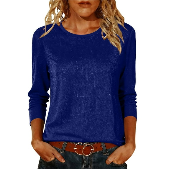 FAIWAD Going Out Tops for Women Sequin 3/4 Sleeve Sparkle Shirts Dressy Casual Sparkly Blouses