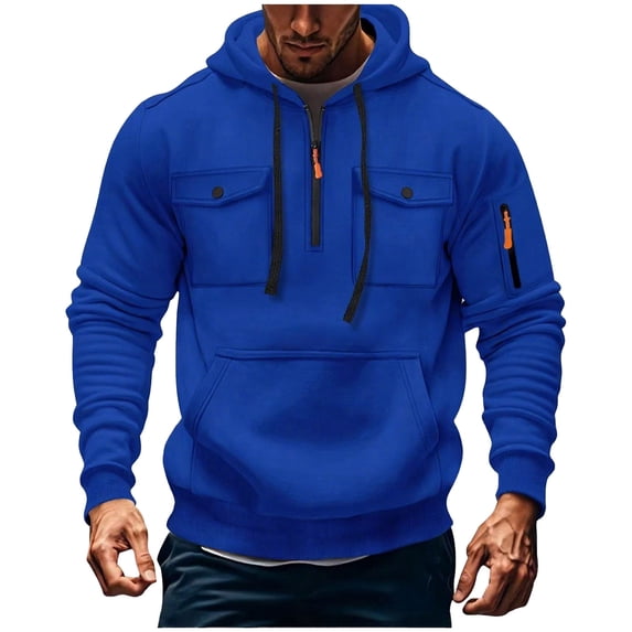 FAIWAD Hoodies for Men Quarter Zip Up Plus Size Pullover with Multi Pockets Drawstring Hooded Sweatshirts