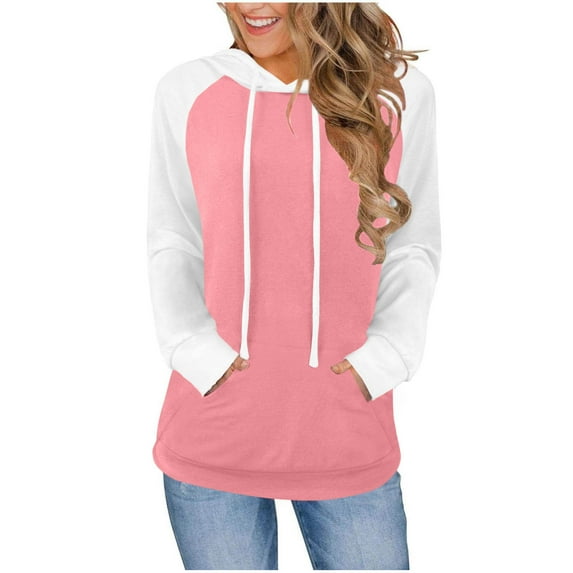 FAIWAD Hoodies for Women Long Sleeve Drawstring Hooded Pullover Tops Trendy Color Block Sweatshirts with Pockets