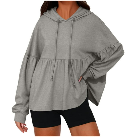 FAIWAD Hoodies for Women Long Sleeve Drawstring Peplum Hem Loose Hooded Sweatshirts Casual Babydoll Pullover Tops