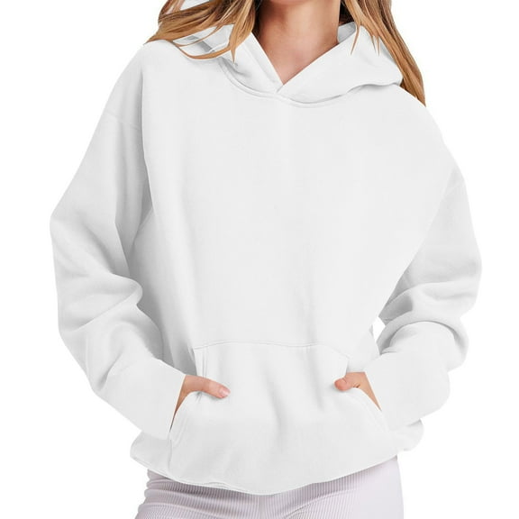 FAIWAD Hoodies for Women Long Sleeve Solid Color Hooded Sweatshirts Casual Oversized Clothes with Pockets