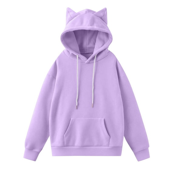 FAIWAD Hoodies for Women Long Sleeve Solid Color Oversized Pullover with Drawstring Cute Sweatshirt Streetwear